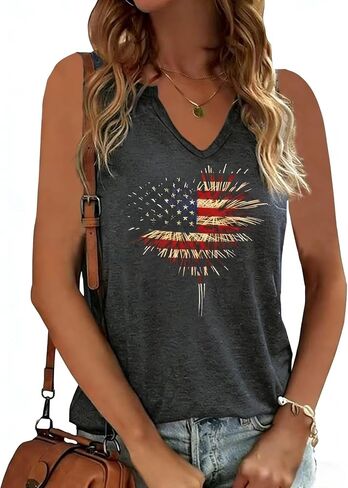 Womens Tank Tops Sleeveless V Neck USA American Flag Shirts 4th of July Summer Tank Tops in Saudi Arabia
