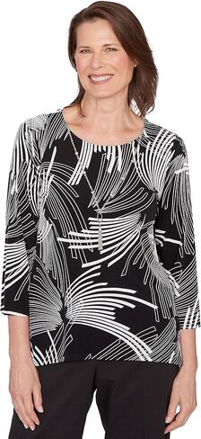 Alfred Dunner Women's Geometric Sharkbite Hem Top with Necklace in Kuwait