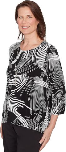Alfred Dunner Women's Geometric Sharkbite Hem Top with Necklace in Kuwait