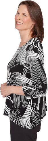 Alfred Dunner Women's Geometric Sharkbite Hem Top with Necklace in Kuwait