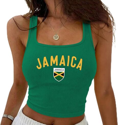 Jamaica Crop Tank Top for Women Y2K Jamaican Jersey Shirt Vintage Graphic Cropped Tees 2000s Summer Going Out Tops in Saudi Arabia