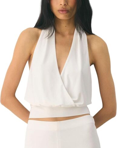 Hixiaohe Halter Top for Women Open Back Cinched Waist V Neck Sleeveless Cropped Tops Sexy Dressy Backless Blouse Shirt in Saudi Arabia