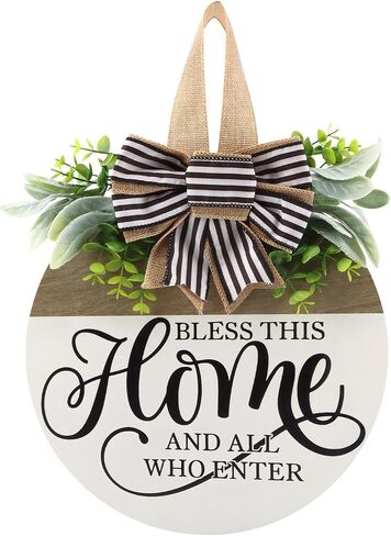 Welcome Sign for Front Door, 3D Welcome Wreath for Farmhouse Porch, Rustic Wooden Hanging Sign Decoration Housewarming Gift for Outdoor Indoor(Wood, White, Brown, Green) in Saudi Arabia