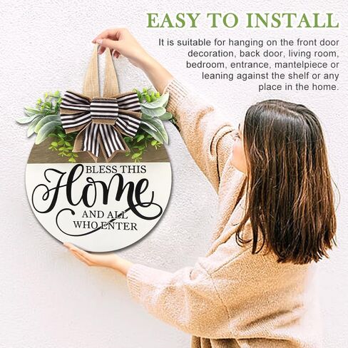Welcome Sign for Front Door, 3D Welcome Wreath for Farmhouse Porch, Rustic Wooden Hanging Sign Decoration Housewarming Gift for Outdoor Indoor(Wood, White, Brown, Green) in Saudi Arabia