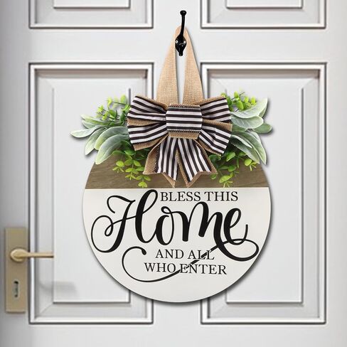 Welcome Sign for Front Door, 3D Welcome Wreath for Farmhouse Porch, Rustic Wooden Hanging Sign Decoration Housewarming Gift for Outdoor Indoor(Wood, White, Brown, Green) in Saudi Arabia