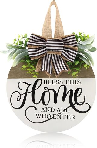 Welcome Sign for Front Door, 3D Welcome Wreath for Farmhouse Porch, Rustic Wooden Hanging Sign Decoration Housewarming Gift for Outdoor Indoor(Wood, White, Brown, Green) in Saudi Arabia