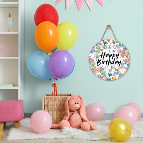 Happy Birthday Front Door Sign, Watercolor Love Hearts Wood Greeting Plaque Hanger Outdoor Outside Porch Home Decor, Celebration Party Wooden Wreath Indoor Wall Hanging Decoration Gifts in Kuwait
