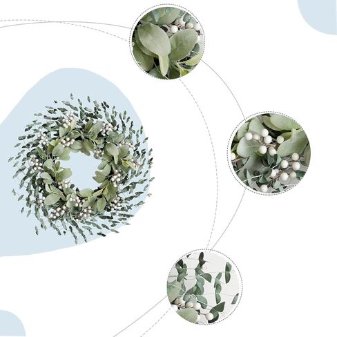 Greenery Leaves Boxwood Wreath for Front Door, 22 Inch Green Wreath with White Berries & Lambs Ear, All Season Wreaths for Indoor Outdoor Home Decor in Saudi Arabia