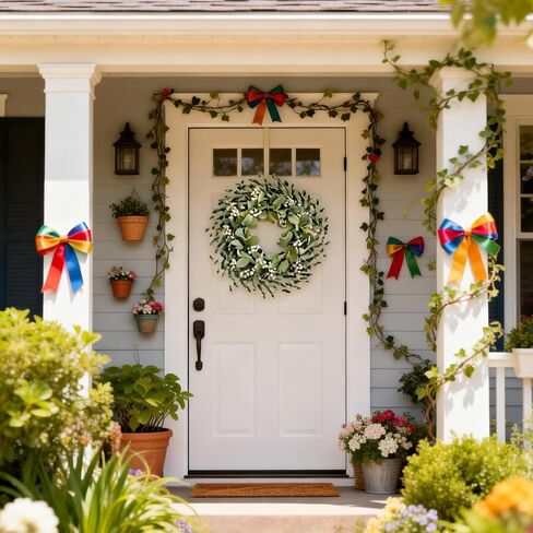 Greenery Leaves Boxwood Wreath for Front Door, 22 Inch Green Wreath with White Berries & Lambs Ear, All Season Wreaths for Indoor Outdoor Home Decor in Saudi Arabia