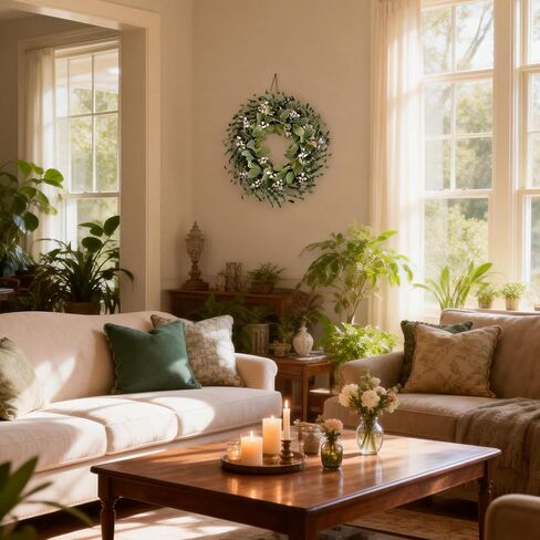 Greenery Leaves Boxwood Wreath for Front Door, 22 Inch Green Wreath with White Berries & Lambs Ear, All Season Wreaths for Indoor Outdoor Home Decor in Saudi Arabia