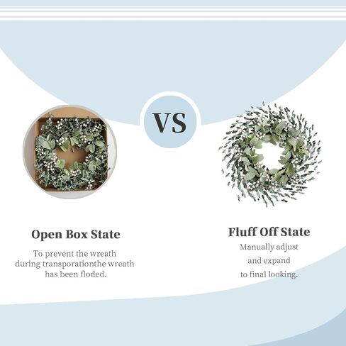 Greenery Leaves Boxwood Wreath for Front Door, 22 Inch Green Wreath with White Berries & Lambs Ear, All Season Wreaths for Indoor Outdoor Home Decor in Saudi Arabia