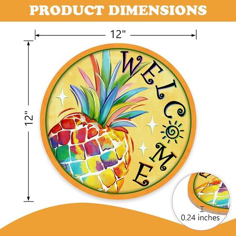 Welcome Summer Pineapple Front Door Sign, Yellow Tropical Fruit Sun Wood Plaque Hanger Outdoor Outside Porch Home Decor, Wooden Wreath Indoor Wall Hanging Decoration in Kuwait