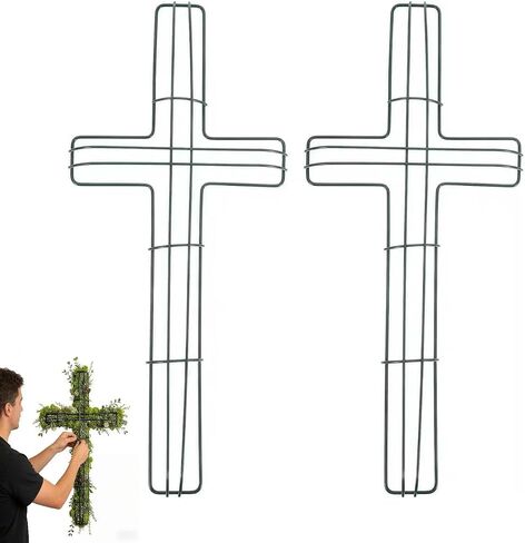 2pcs Cross Wreath Frames, 16inch Iron Wire Floral Frame Forms Front Door Wreath Cross for Religion Wedding Church DIY Craft Project Green in Saudi Arabia