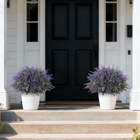 2 Sets Artificial Eucalyptus & Lavender Topiary Trees for Front Door - Faux Lavender Potted Topiary Trees, UV Resistant Fake Outdoor Plants for Farmhouse Porch Garden Decor in Saudi Arabia
