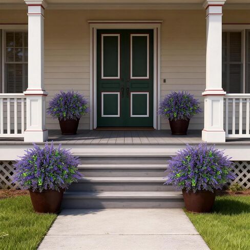2 Sets Artificial Eucalyptus & Lavender Topiary Trees for Front Door - Faux Lavender Potted Topiary Trees, UV Resistant Fake Outdoor Plants for Farmhouse Porch Garden Decor in Saudi Arabia