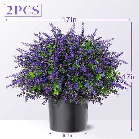 2 Sets Artificial Eucalyptus & Lavender Topiary Trees for Front Door - Faux Lavender Potted Topiary Trees, UV Resistant Fake Outdoor Plants for Farmhouse Porch Garden Decor in Saudi Arabia
