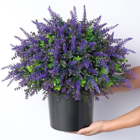 2 Sets Artificial Eucalyptus & Lavender Topiary Trees for Front Door - Faux Lavender Potted Topiary Trees, UV Resistant Fake Outdoor Plants for Farmhouse Porch Garden Decor in Saudi Arabia