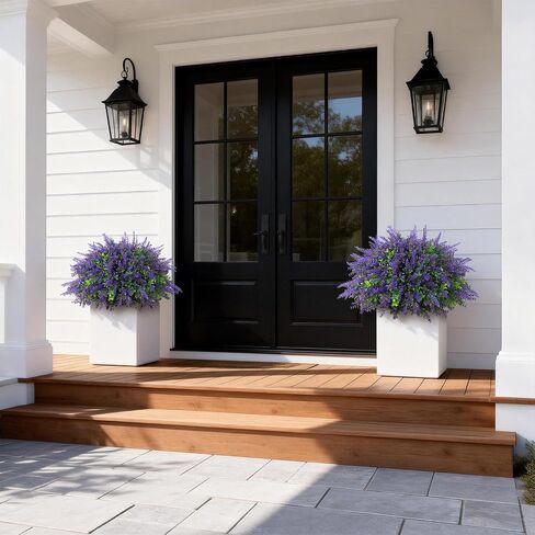 2 Sets Artificial Eucalyptus & Lavender Topiary Trees for Front Door - Faux Lavender Potted Topiary Trees, UV Resistant Fake Outdoor Plants for Farmhouse Porch Garden Decor in Saudi Arabia