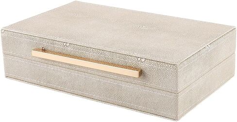 CREATCABIN Ivory Shagreen Decorative Boxes for Keepsake Memory Small Faux Leather Storage Boxes with Gold Metal Handle Lids Wood Jewelry Organizer Box for Photo Modern Home Decor 10x6x2.6Inch in Saudi Arabia