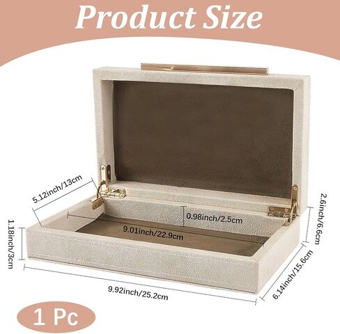 CREATCABIN Ivory Shagreen Decorative Boxes for Keepsake Memory Small Faux Leather Storage Boxes with Gold Metal Handle Lids Wood Jewelry Organizer Box for Photo Modern Home Decor 10x6x2.6Inch in Saudi Arabia
