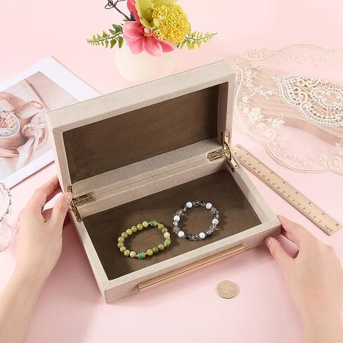 CREATCABIN Ivory Shagreen Decorative Boxes for Keepsake Memory Small Faux Leather Storage Boxes with Gold Metal Handle Lids Wood Jewelry Organizer Box for Photo Modern Home Decor 10x6x2.6Inch in Saudi Arabia