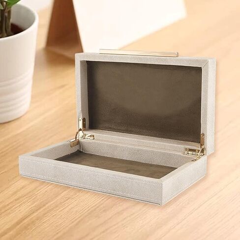CREATCABIN Ivory Shagreen Decorative Boxes for Keepsake Memory Small Faux Leather Storage Boxes with Gold Metal Handle Lids Wood Jewelry Organizer Box for Photo Modern Home Decor 10x6x2.6Inch in Saudi Arabia