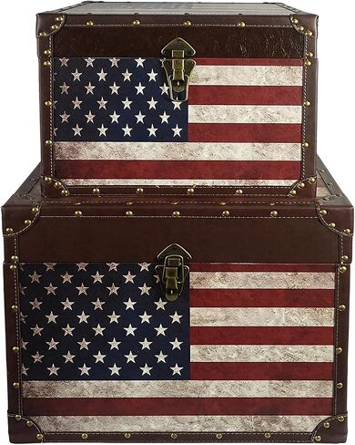 DreamsEden Large American Flag Storage Chests Set of 2, Nesting Wooden Trunk Box for Blankets, Patriotic Home Decor, Living Room Organization, 19.2’’L & 16.1’’L in Kuwait