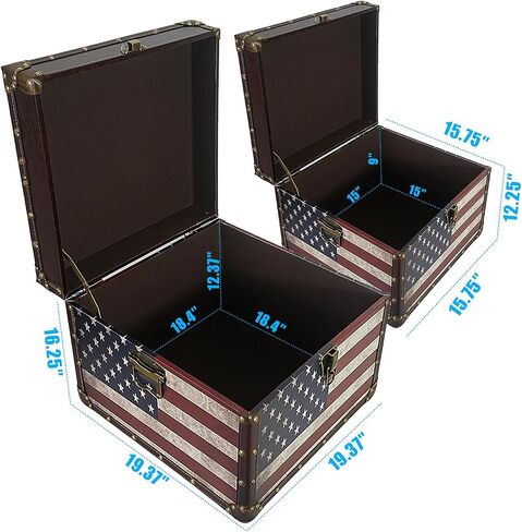 DreamsEden Large American Flag Storage Chests Set of 2, Nesting Wooden Trunk Box for Blankets, Patriotic Home Decor, Living Room Organization, 19.2’’L & 16.1’’L in Kuwait