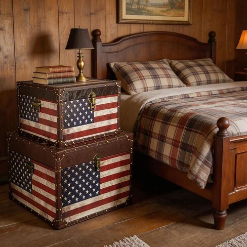 DreamsEden Large American Flag Storage Chests Set of 2, Nesting Wooden Trunk Box for Blankets, Patriotic Home Decor, Living Room Organization, 19.2’’L & 16.1’’L in Kuwait