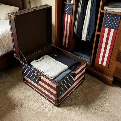 DreamsEden Large American Flag Storage Chests Set of 2, Nesting Wooden Trunk Box for Blankets, Patriotic Home Decor, Living Room Organization, 19.2’’L & 16.1’’L in Kuwait