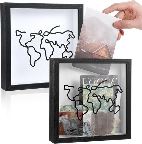 2 Pcs Travel Shadow Photo Keepsake, 8 inch Memory Box Honeymoon Fund Box with Slot Frame Adventure Best Gift for Keepsake International Traveler Women Men People Who Travel Hiker Unique in Saudi Arabia
