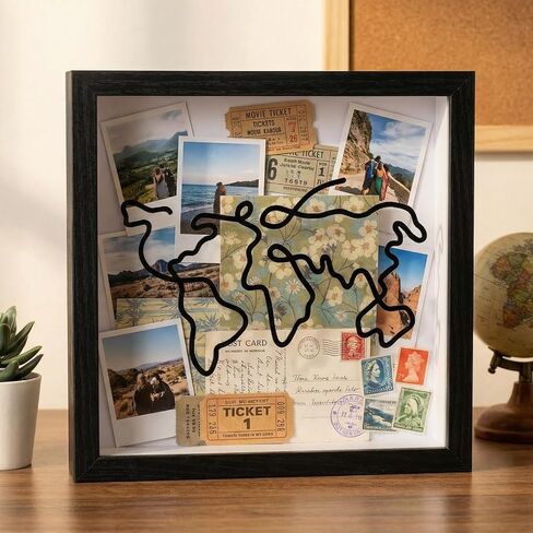 2 Pcs Travel Shadow Photo Keepsake, 8 inch Memory Box Honeymoon Fund Box with Slot Frame Adventure Best Gift for Keepsake International Traveler Women Men People Who Travel Hiker Unique in Saudi Arabia