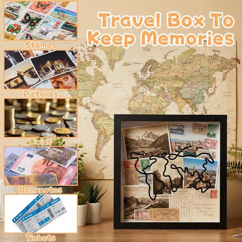 2 Pcs Travel Shadow Photo Keepsake, 8 inch Memory Box Honeymoon Fund Box with Slot Frame Adventure Best Gift for Keepsake International Traveler Women Men People Who Travel Hiker Unique in Saudi Arabia
