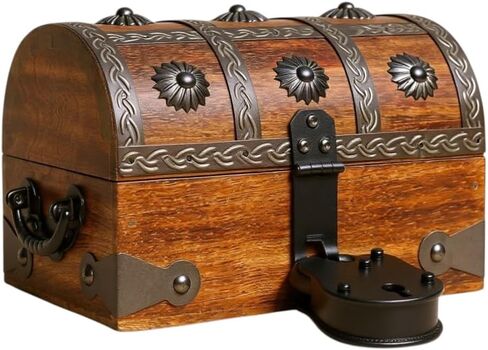 T one woods Wooden treasure chest box (Free lock included) | treasure chest for kids prizes | vintage keepsake box for table décor | pirate accessories | gift for kids (small) in Kuwait