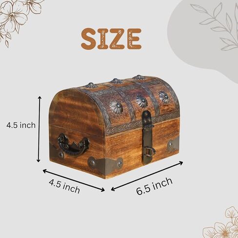 T one woods Wooden treasure chest box (Free lock included) | treasure chest for kids prizes | vintage keepsake box for table décor | pirate accessories | gift for kids (small) in Kuwait