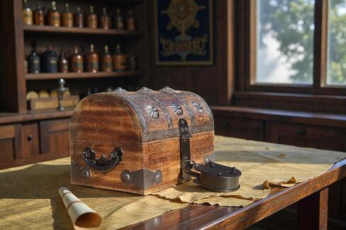 T one woods Wooden treasure chest box (Free lock included) | treasure chest for kids prizes | vintage keepsake box for table décor | pirate accessories | gift for kids (small) in Kuwait
