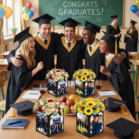 6Pcs Graduation Box Centerpieces for Table, 6/7 Inch Photo Display Frame Picture Display Box for Congrats Grad Party Favor Gift Picture Centerpieces for Table Birthday Graduation Decoration in Kuwait