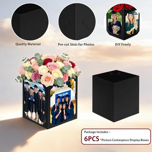 6Pcs Graduation Box Centerpieces for Table, 6/7 Inch Photo Display Frame Picture Display Box for Congrats Grad Party Favor Gift Picture Centerpieces for Table Birthday Graduation Decoration in Kuwait