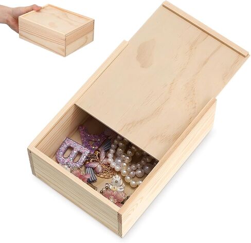 STOBAZA Wood Box with Slide Lid, Blank Natural Wooden Storage Box, Unfinished Wood Case for Keepsakes Jewelry Card Diy Art Craft Hobbies Home Storage Birthday Party, 7. 87x5. 91x3. 15in in Kuwait