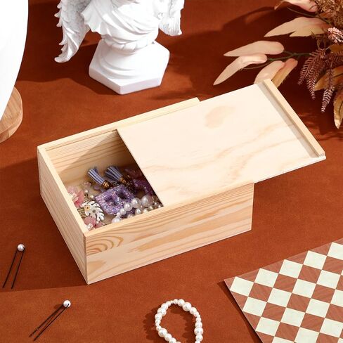 STOBAZA Wood Box with Slide Lid, Blank Natural Wooden Storage Box, Unfinished Wood Case for Keepsakes Jewelry Card Diy Art Craft Hobbies Home Storage Birthday Party, 7. 87x5. 91x3. 15in in Kuwait