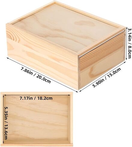 STOBAZA Wood Box with Slide Lid, Blank Natural Wooden Storage Box, Unfinished Wood Case for Keepsakes Jewelry Card Diy Art Craft Hobbies Home Storage Birthday Party, 7. 87x5. 91x3. 15in in Kuwait