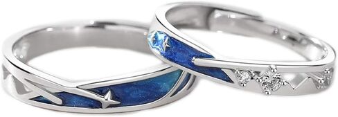 2pieces Lovers Rings Set Adjustable Sea Blue Meteoric Star Couples Rings Band Matching Set for Him and Her Daily Wear in Saudi Arabia