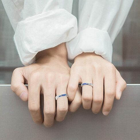 2pieces Lovers Rings Set Adjustable Sea Blue Meteoric Star Couples Rings Band Matching Set for Him and Her Daily Wear in Saudi Arabia
