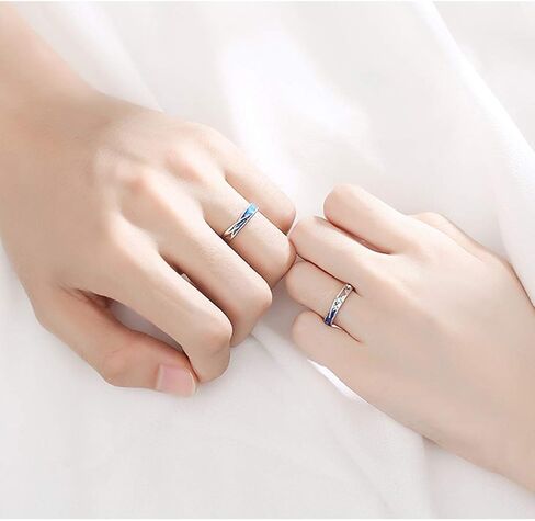 2pieces Lovers Rings Set Adjustable Sea Blue Meteoric Star Couples Rings Band Matching Set for Him and Her Daily Wear in Saudi Arabia