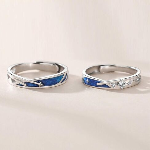 2pieces Lovers Rings Set Adjustable Sea Blue Meteoric Star Couples Rings Band Matching Set for Him and Her Daily Wear in Saudi Arabia