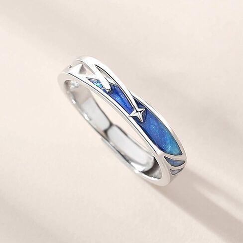 2pieces Lovers Rings Set Adjustable Sea Blue Meteoric Star Couples Rings Band Matching Set for Him and Her Daily Wear in Saudi Arabia