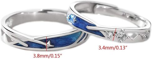 2pieces Lovers Rings Set Adjustable Sea Blue Meteoric Star Couples Rings Band Matching Set for Him and Her Daily Wear in Saudi Arabia