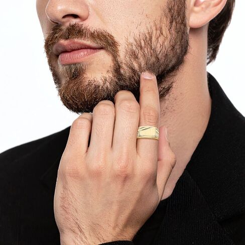 IceCarats 14K Solid Yellow Gold Signet Ring 4mm Band Polished, Satin, Engravable in Kuwait