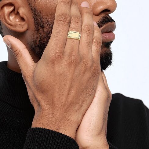 IceCarats 14K Solid Yellow Gold Signet Ring 4mm Band Polished, Satin, Engravable in Kuwait