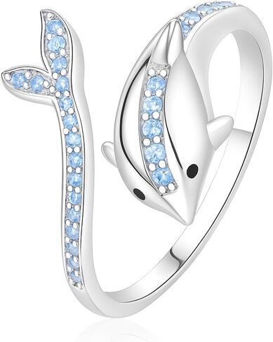 SUPAC Stainless Steel Double Dolphin Ring, Adjustable Size, 0.7 inch Inner Length - Ocean Gift in Saudi Arabia